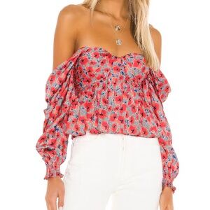 House of Harlow 1960 Red Floral Off-Shoulder Blouse